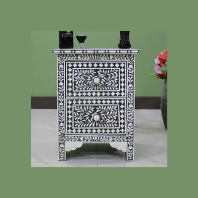 Black Bone Inlay Bedside Table/ Bone Inlay Nights Stands